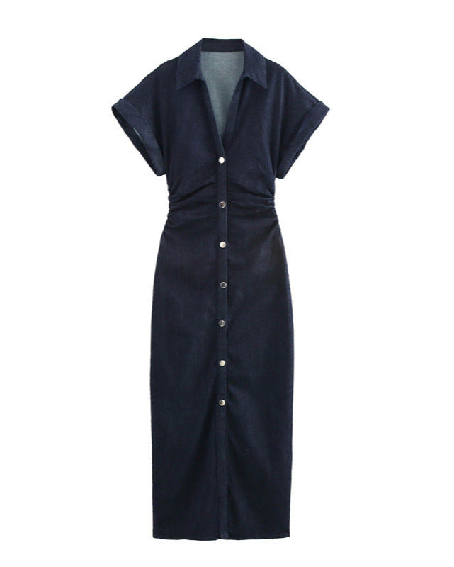 Ruched Denim Shirt Dress