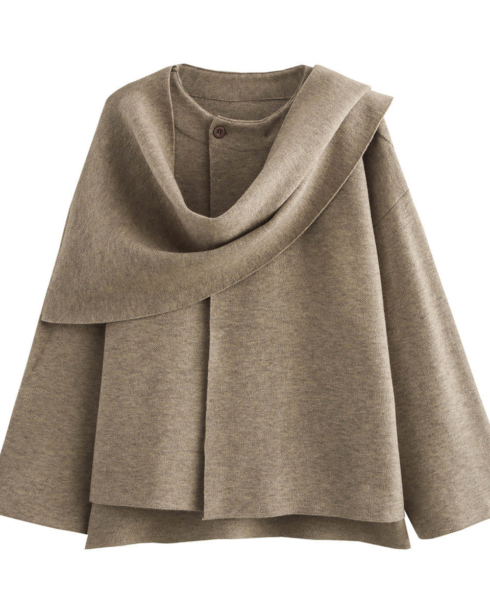 Knitted coat with scarf