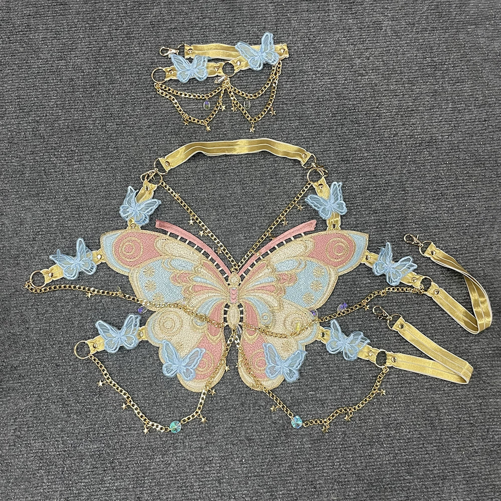 Butterfly Embroidery Top (With Choker)