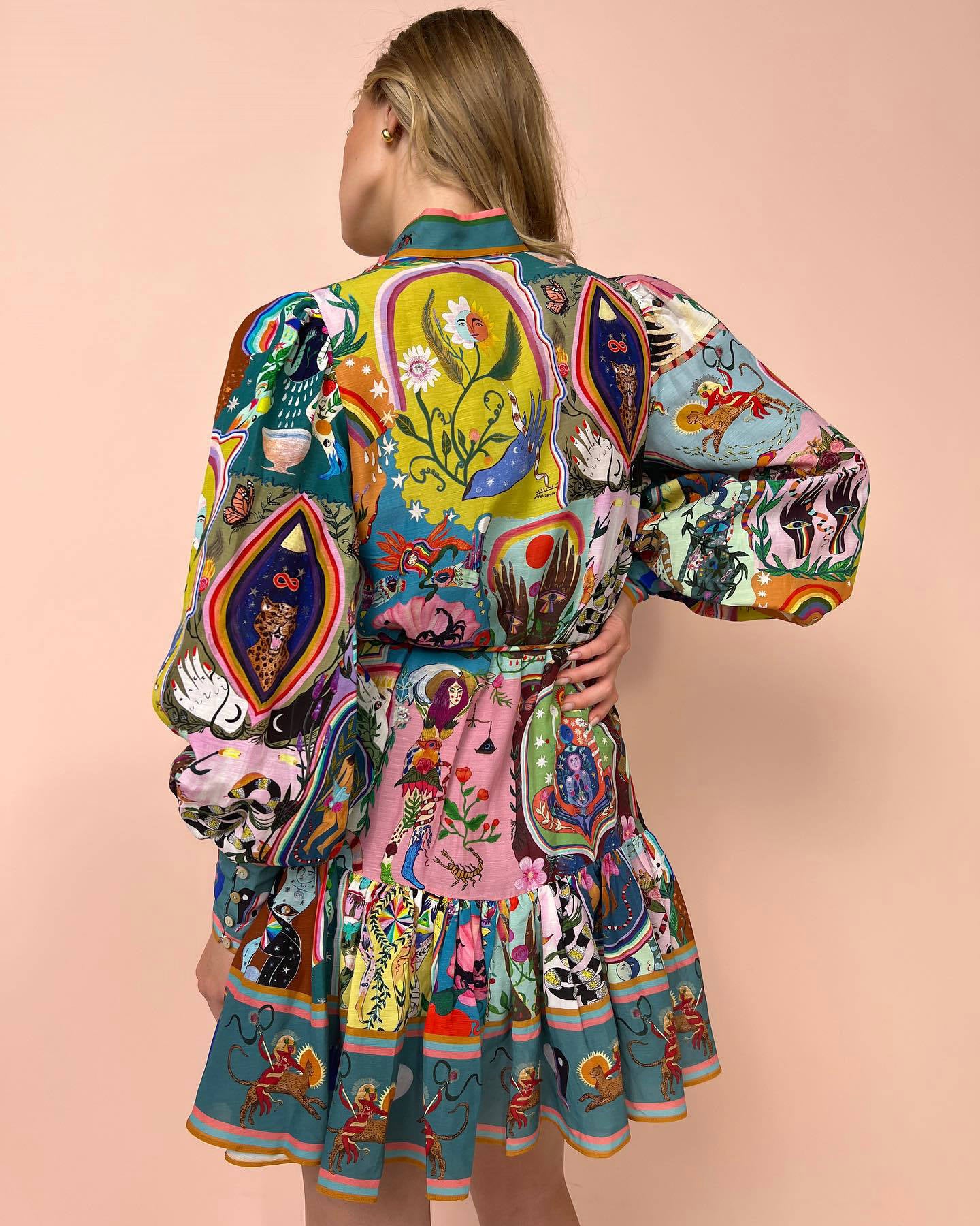Evergreen Printed Button Front Mini Dress