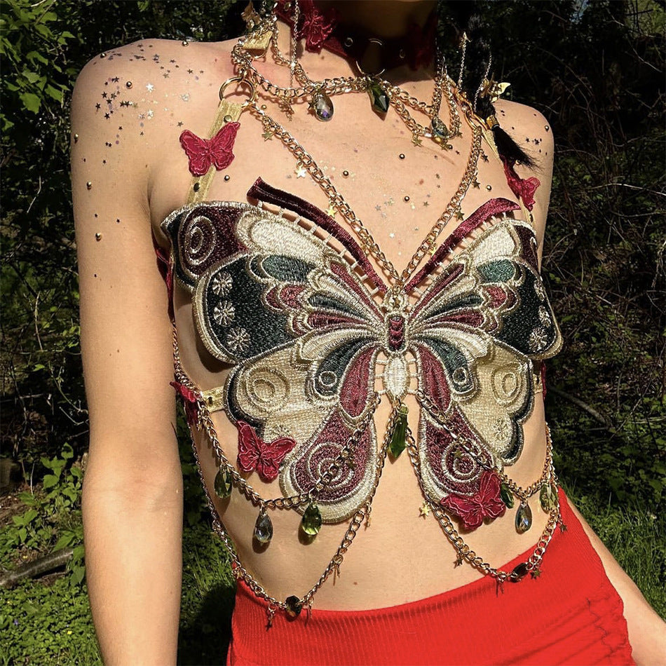 Butterfly Embroidery Top (With Choker)