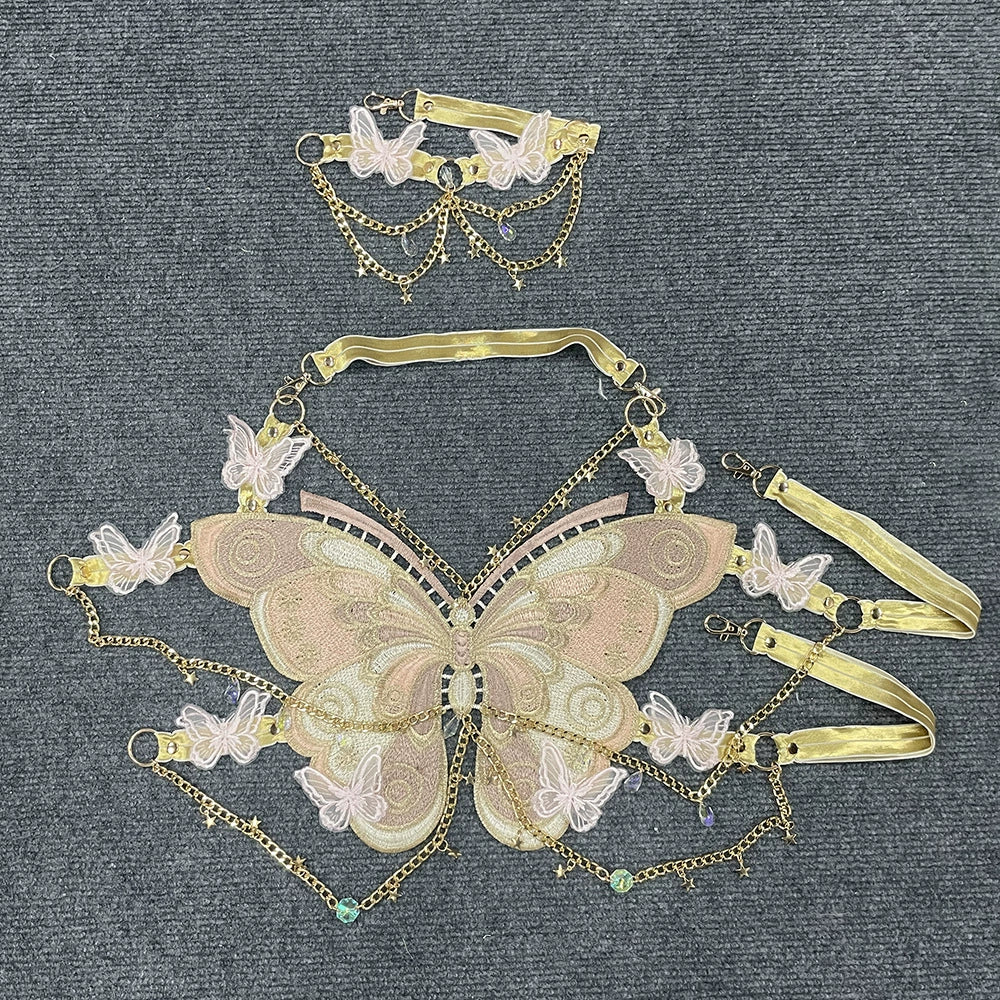 Butterfly Embroidery Top (With Choker)