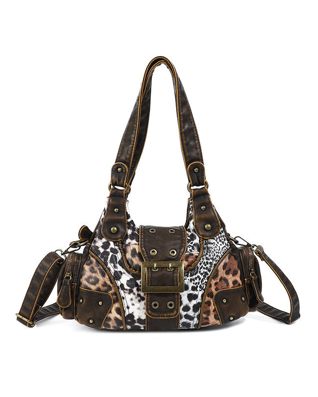 Retro Patchwork Leopard Tote Bag