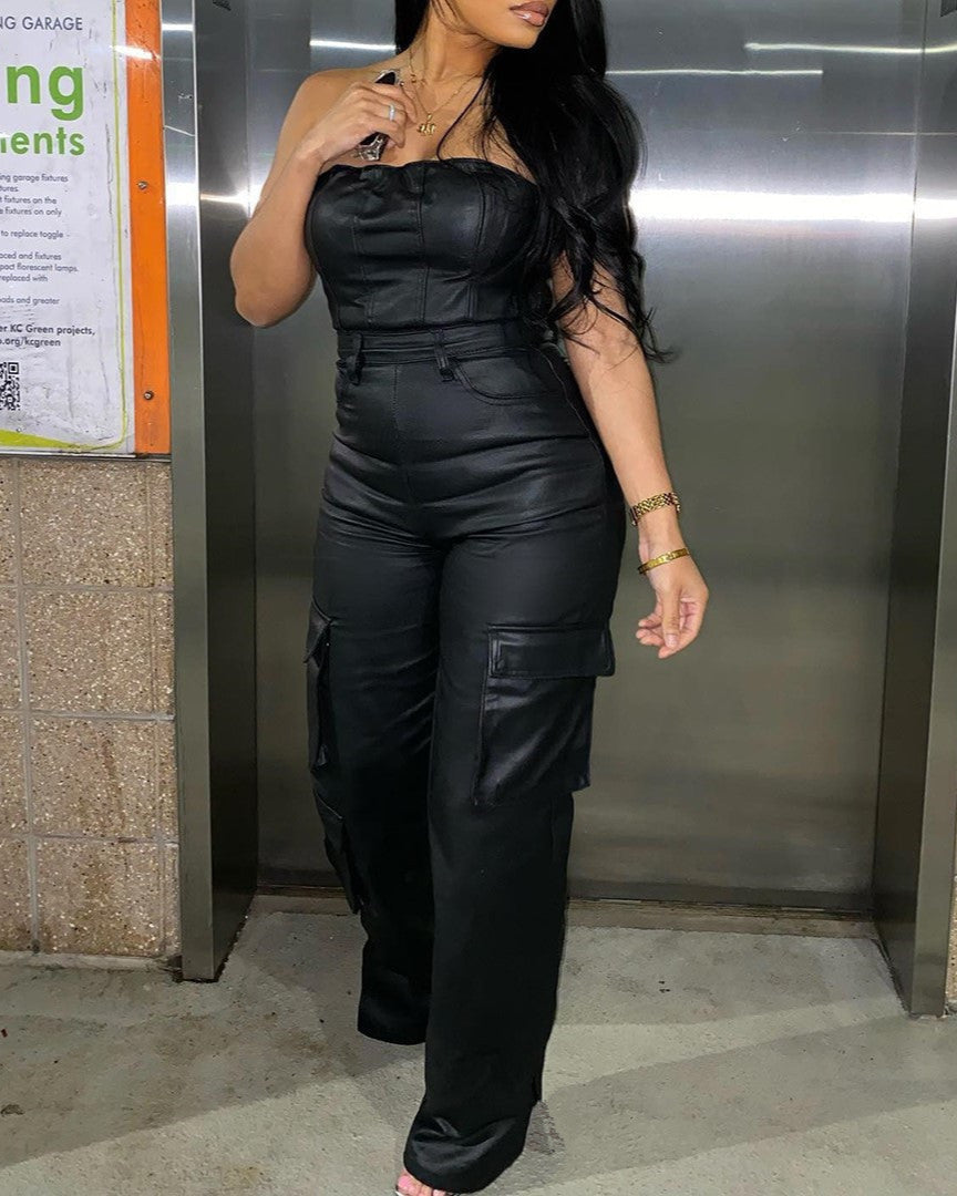 Cargo Leather Jumpsuit