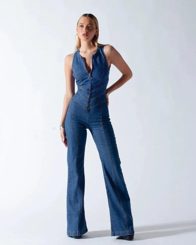 Backless Denim Jumpsuit