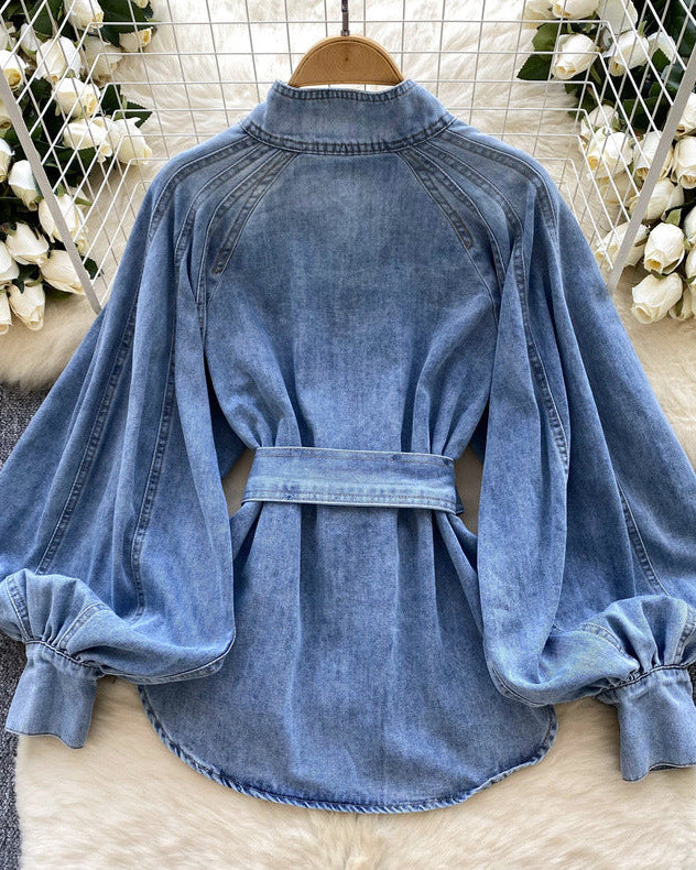 Jannifer Lux Denim Puff Sleeve Blouse