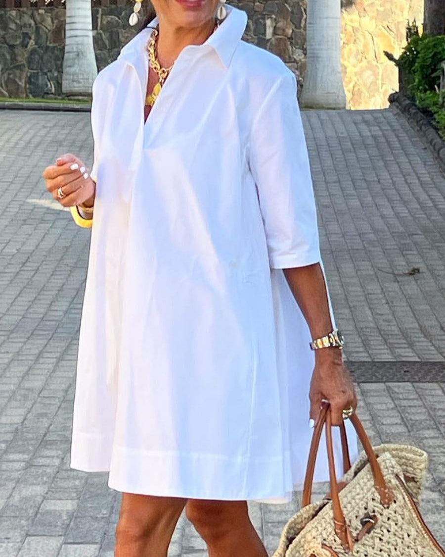 White Collared Billowy Dress