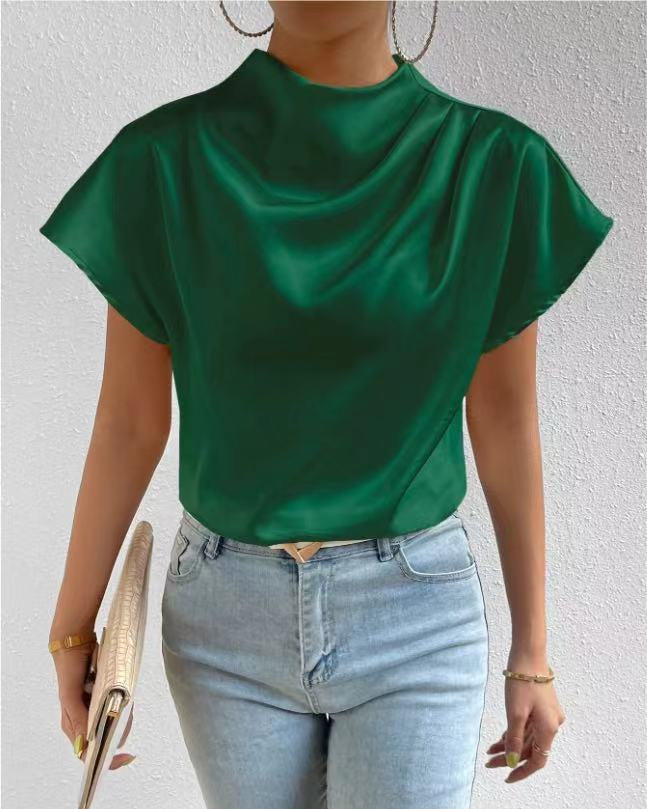 Mock neck satin blouse