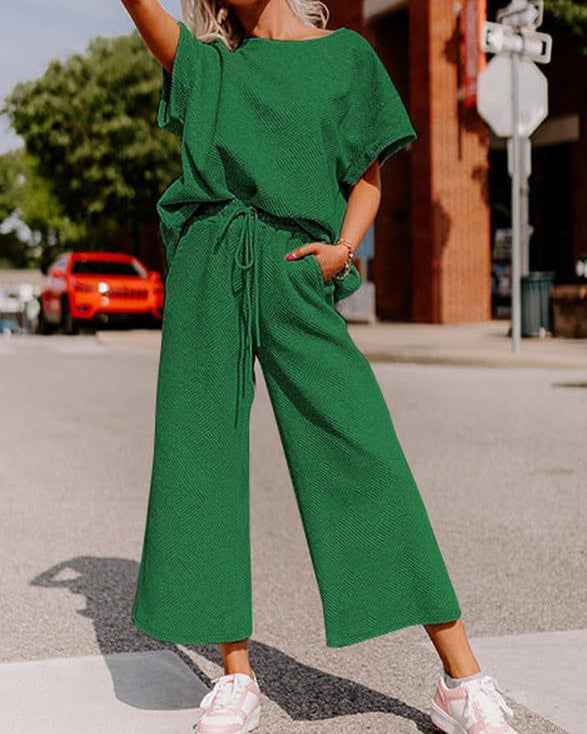 Textured Loose Fit Pants Set