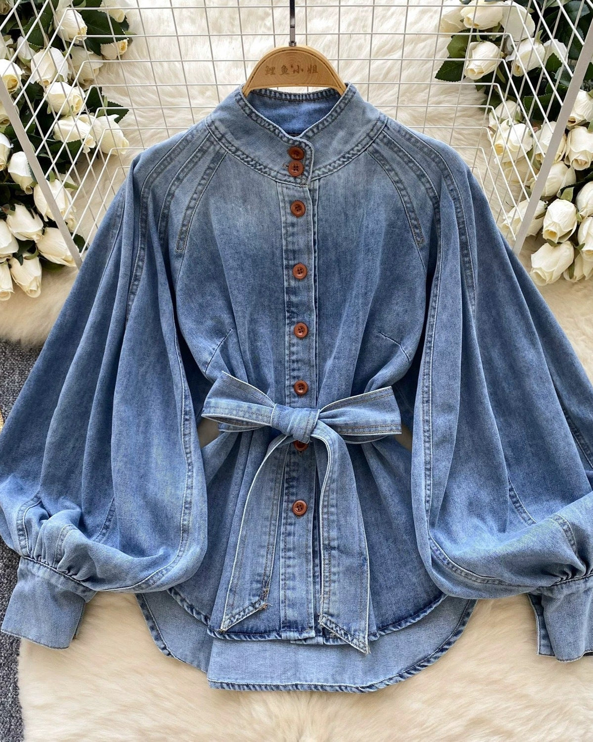 Jannifer Lux Denim Puff Sleeve Blouse