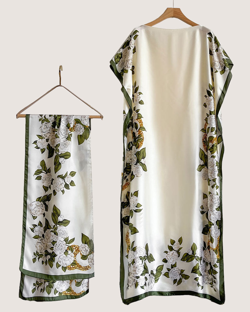 2 piece Satin Printed Dress