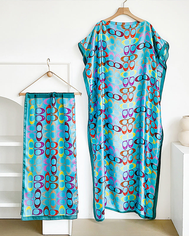 2 piece Satin Printed Dress