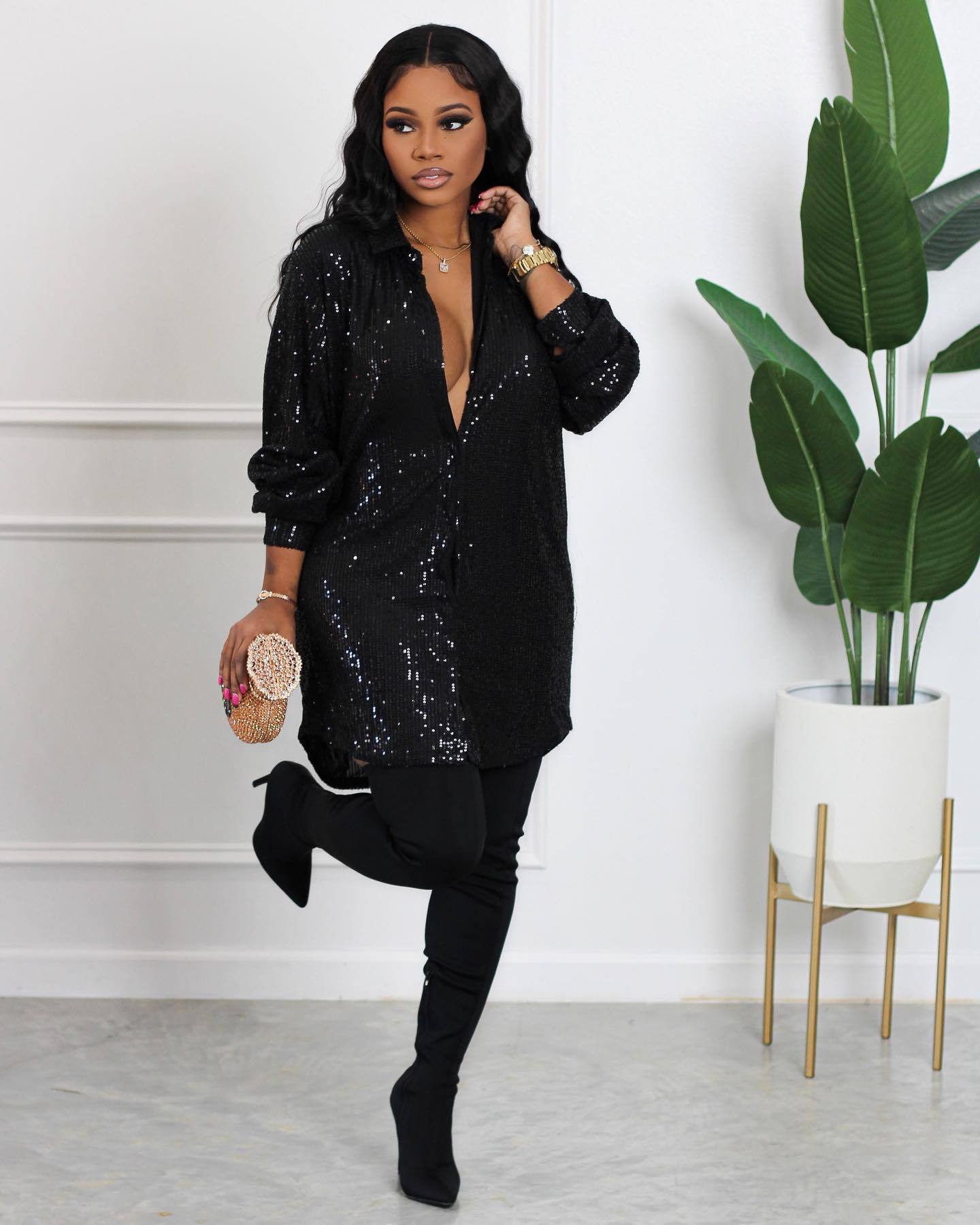 Night Queen Sequin Shirt Dress