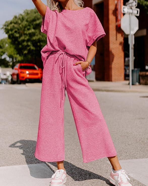 Textured Loose Fit Pants Set