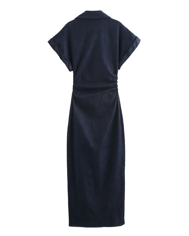 Ruched Denim Shirt Dress