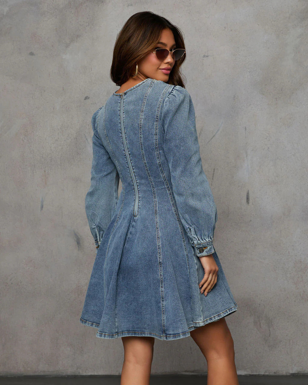 denim long sleeve mini dress