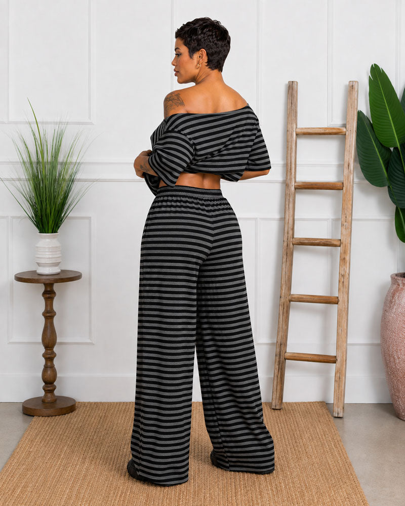 Off Duty Stripe Wide-Leg Pant Set