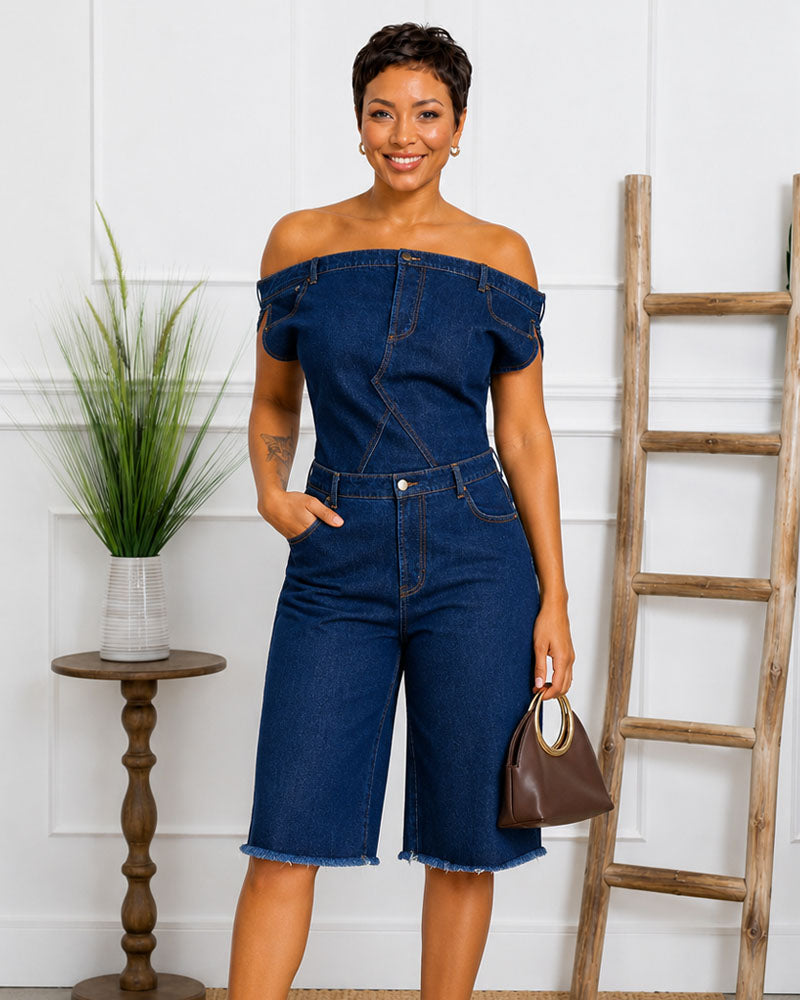Off Script Denim Jort Romper