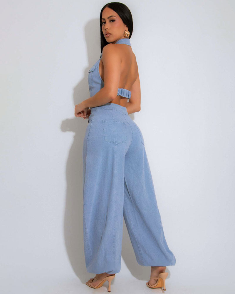 Open Road Denim Halter Jumpsuit