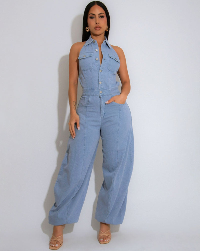 Open Road Denim Halter Jumpsuit