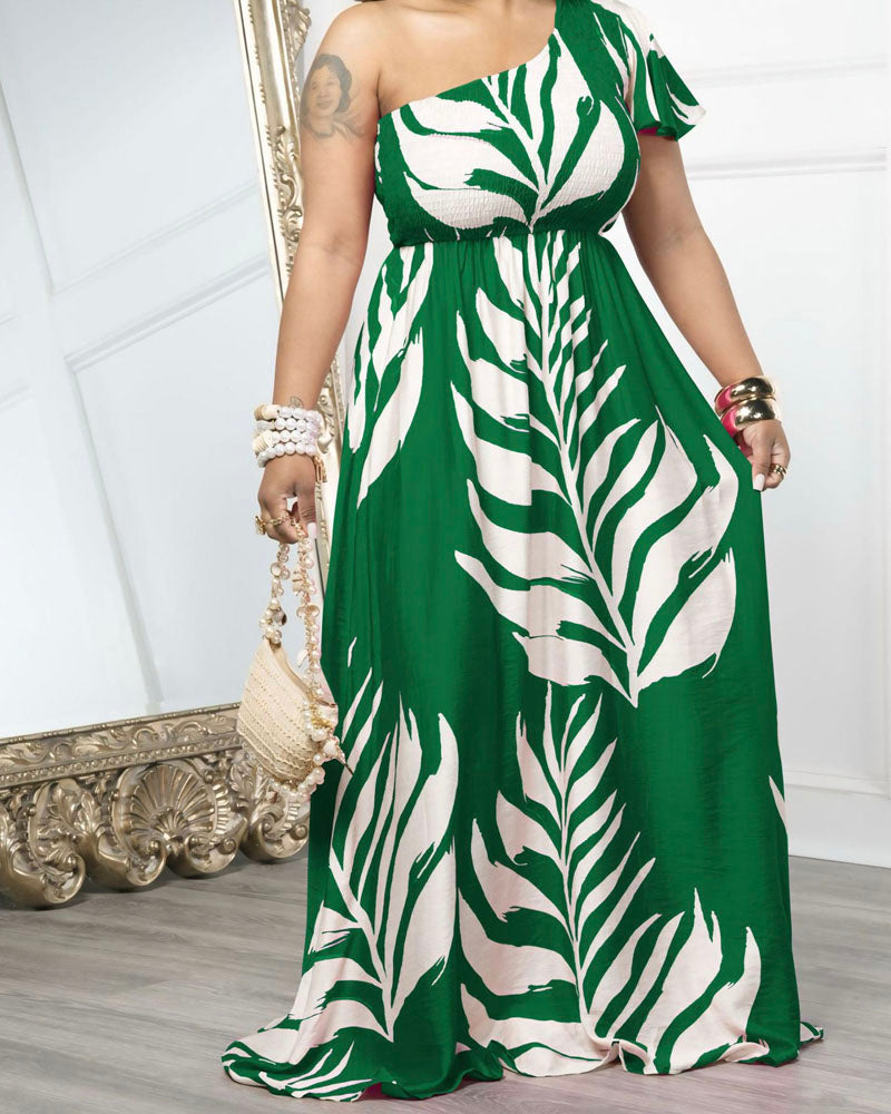 Paradise Palm One Shoulder Maxi Dress