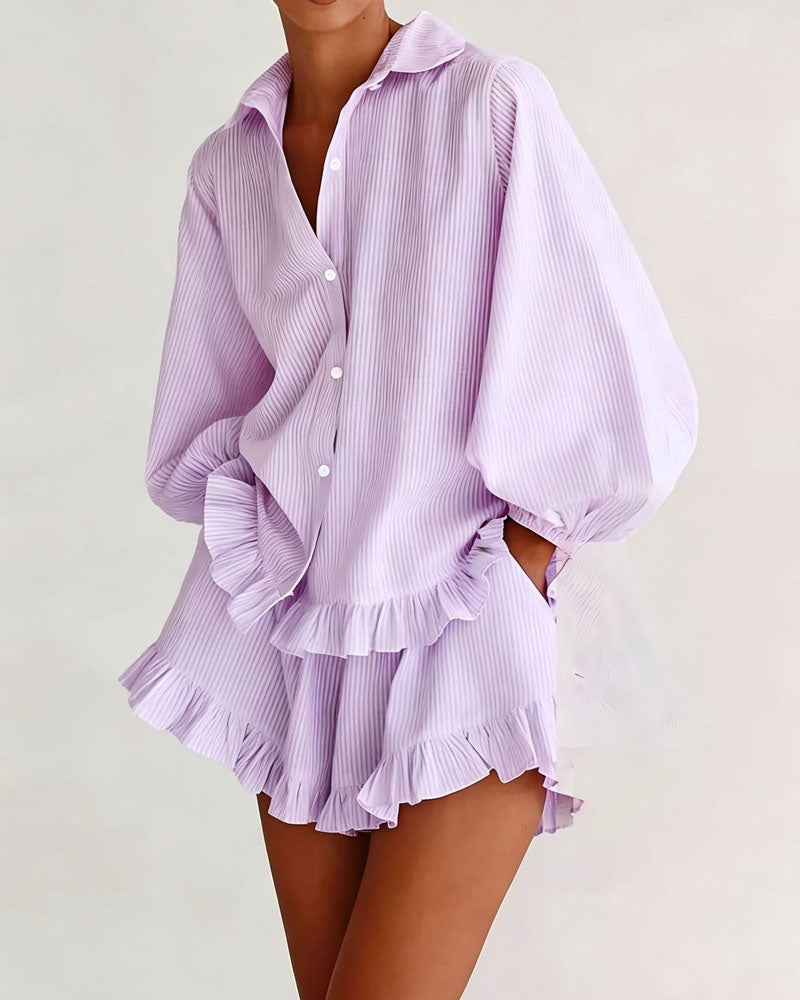 Petal Stripe Ruffle Shorts Set