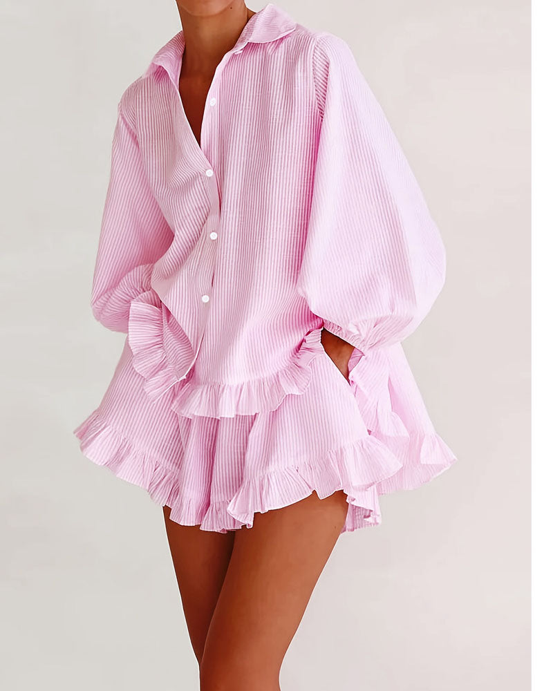 Petal Stripe Ruffle Shorts Set