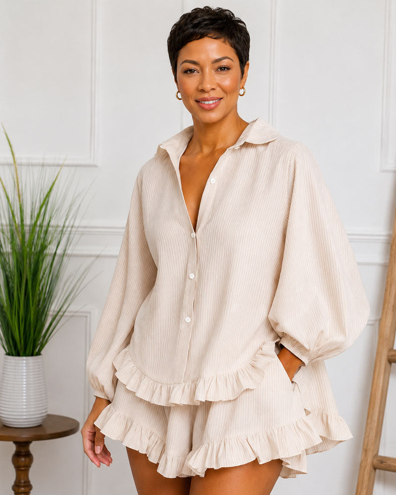 Petal Stripe Ruffle Shorts Set