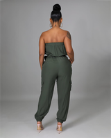 Pocket Design Belted Bandeau Jumpsuit