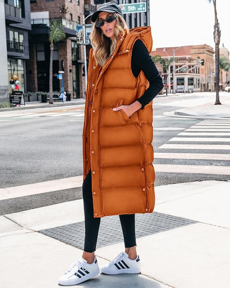 Long Puffer Hoodie Vest