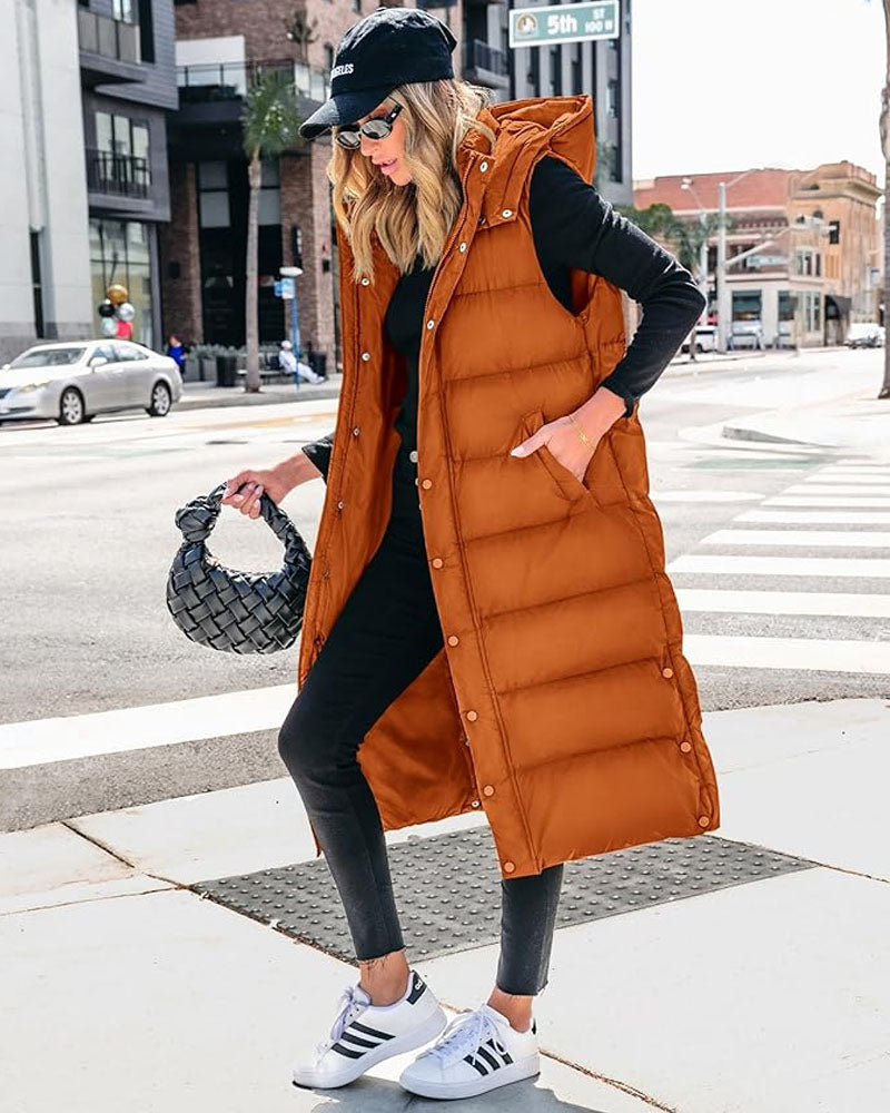 Long Puffer Hoodie Vest