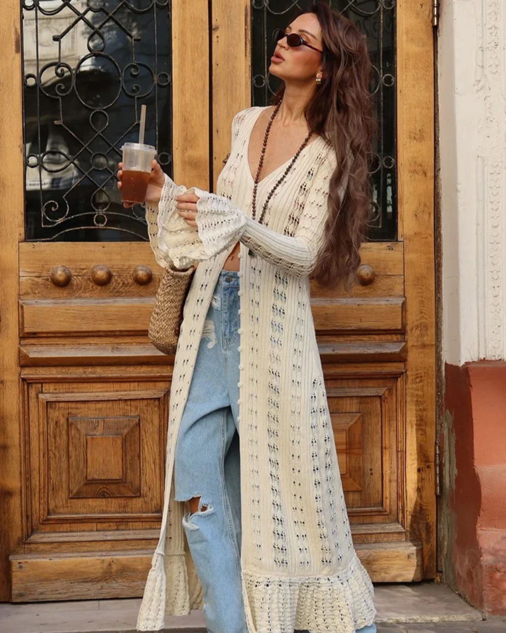 Boho Chic Long Cardigan with Buttons