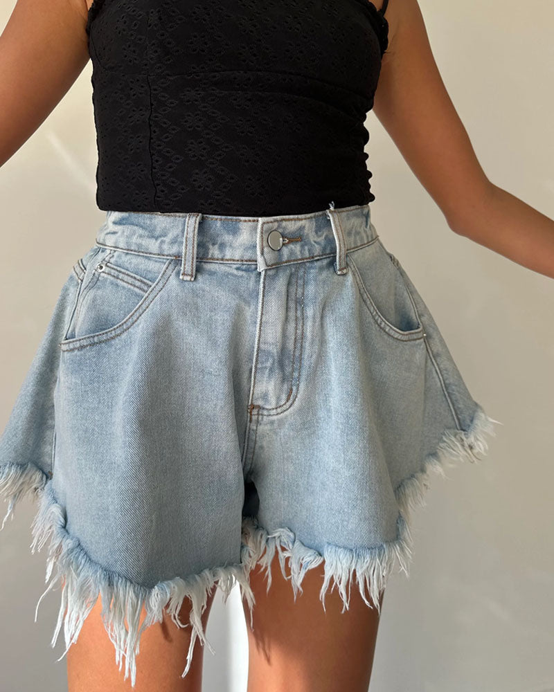 Raw Edge Denim Shorts