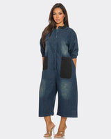 Relaxed Fit Button Down Denim Jumpsuit