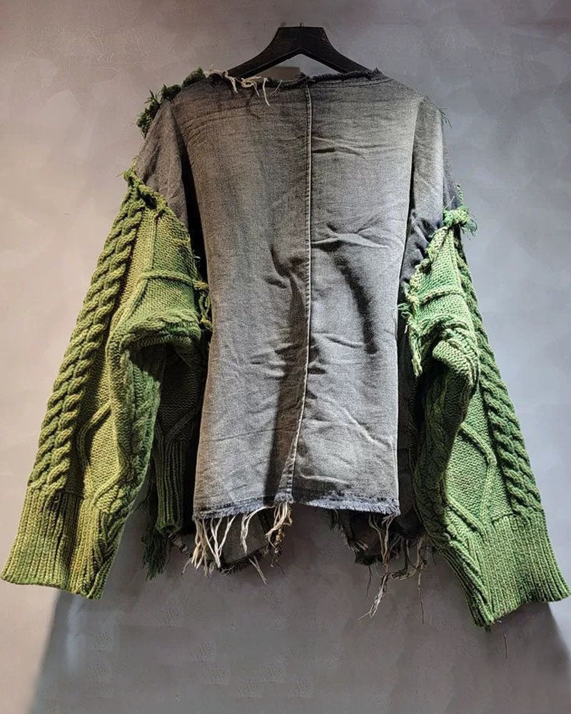 Retro Denim Patchwork Sweater