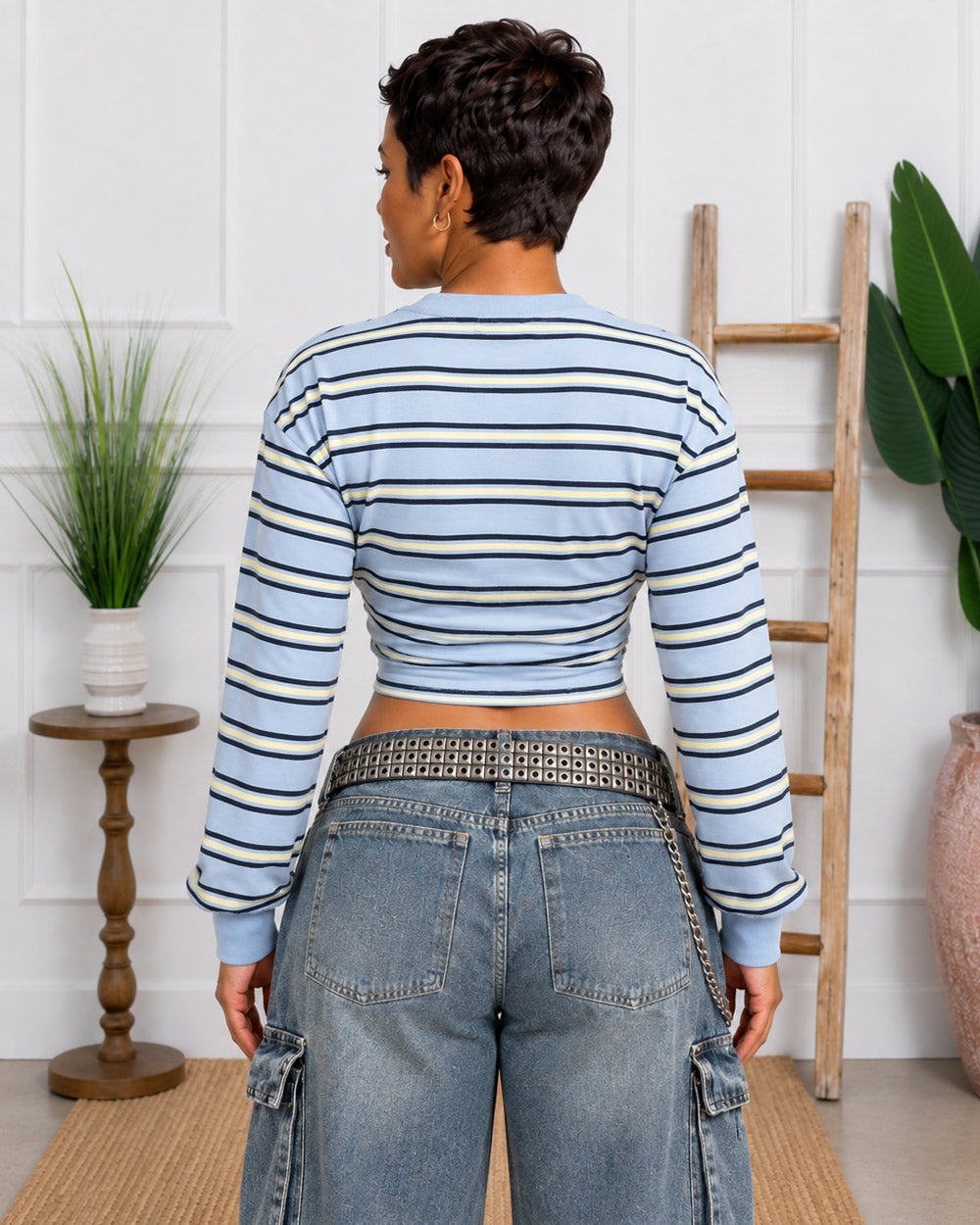 Retro Line Ruched Stripe Top