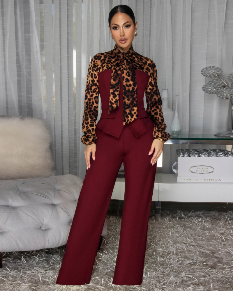 Solaris Mocha Leopard Print Jacket & Pants Set