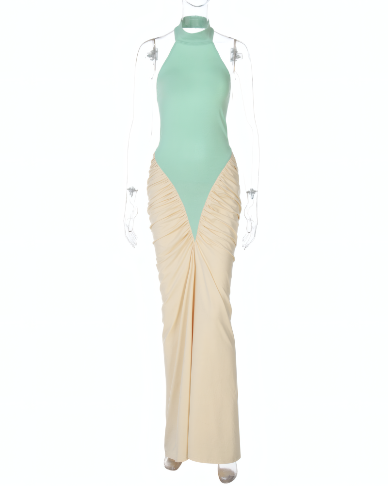 Erin Contrast Ruched Maxi Dress