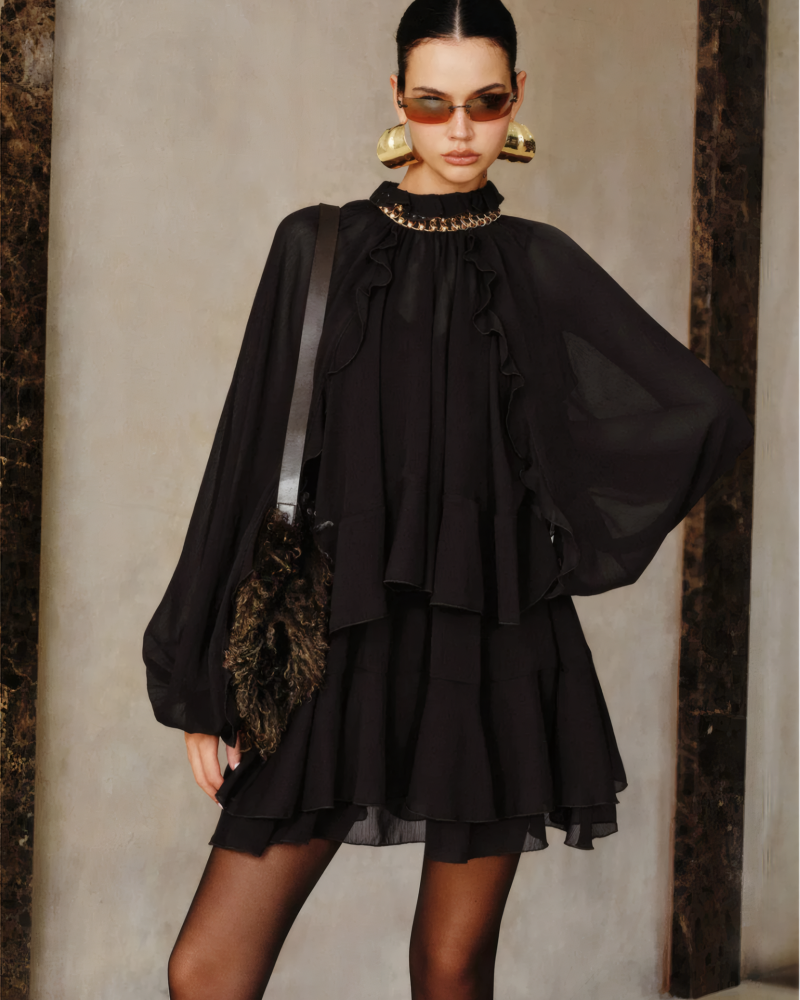 Tiered Ruffle Chiffon Mini Dress Set