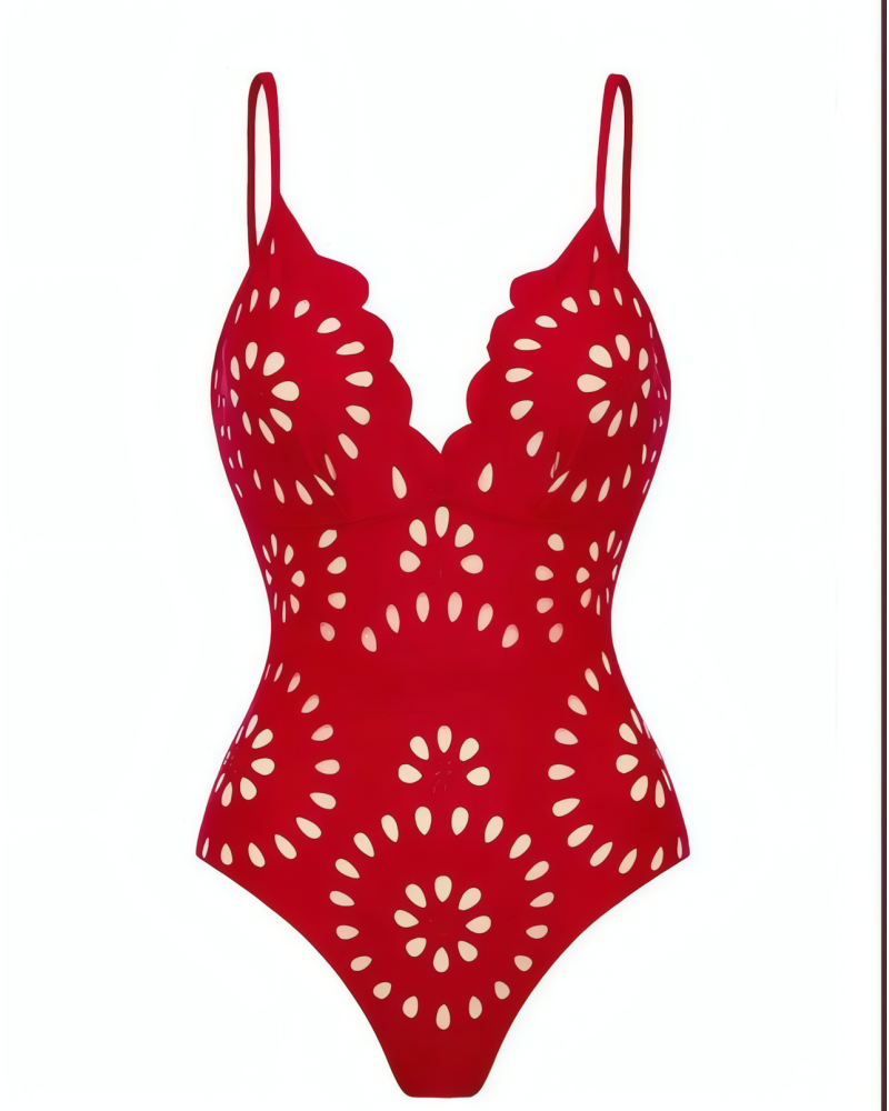 Flower Hollow One Piece Swimsuit and Skirt
