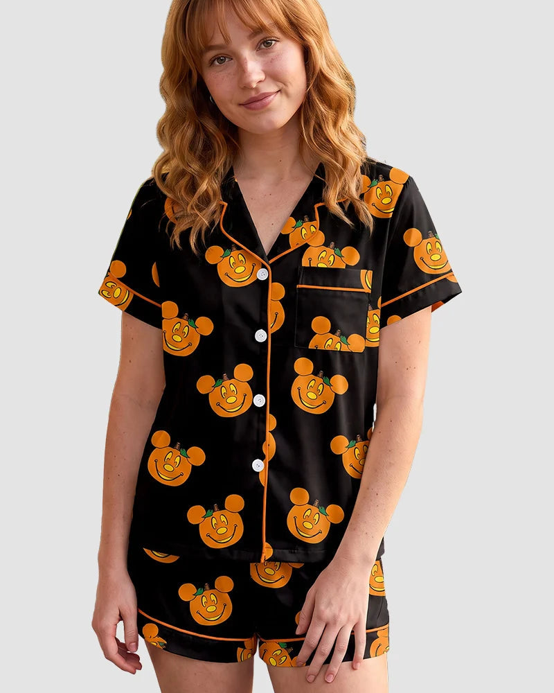 Cute Halloween Cartoon Print Pajama Set