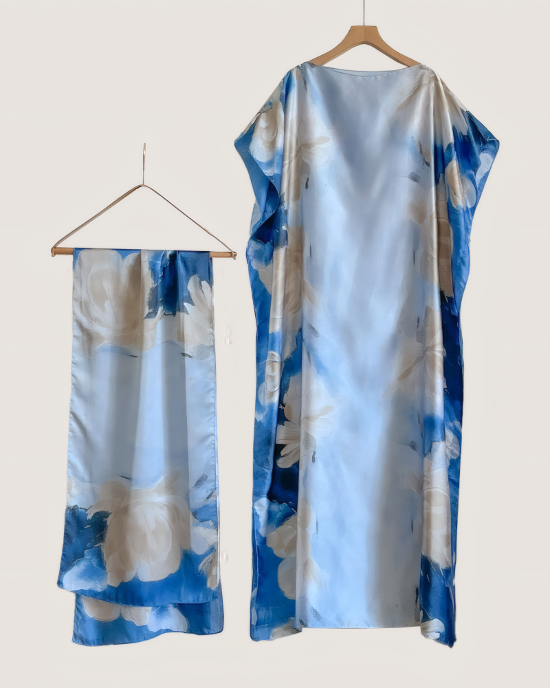 2 piece Satin Printed Dress