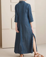 Side-Button Maxi Denim Dress