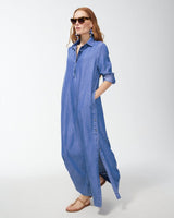 Side-Button Maxi Denim Dress