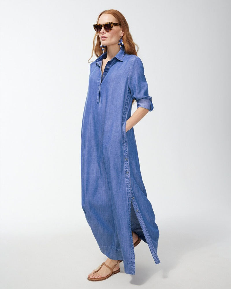 Side-Button Maxi Denim Dress