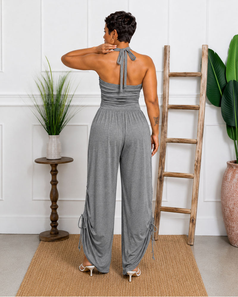 Side Cinch Halter Wide-Leg Jumpsuit