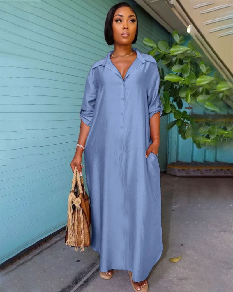 Side Slits Maxi Denim Dress