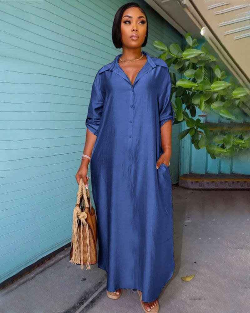 Side Slits Maxi Denim Dress