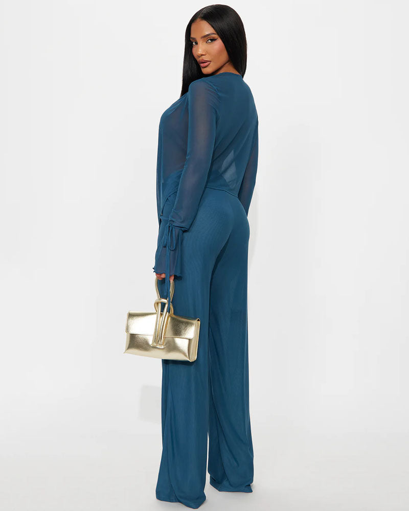 Silent Muse Cowl Neck Mesh Pant Set