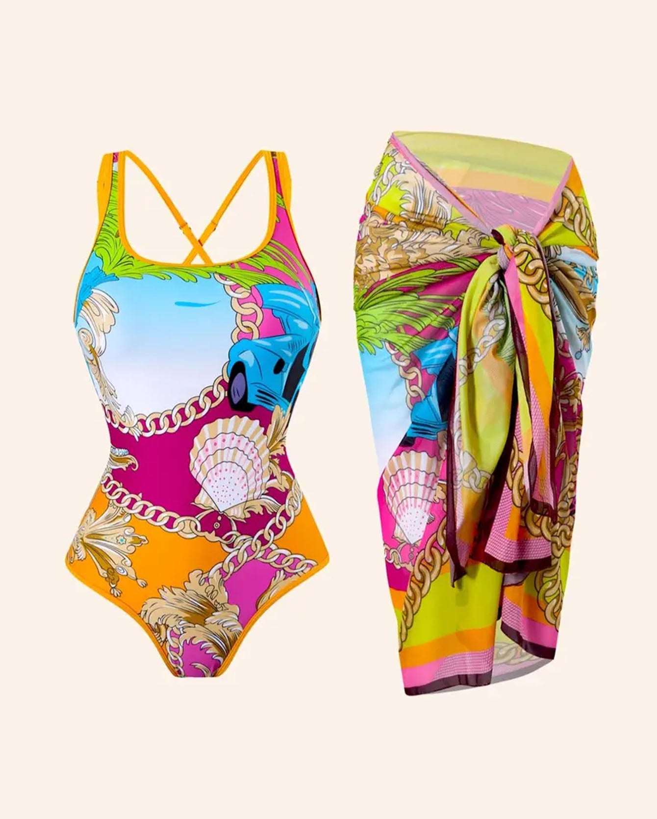 Solara Scarf-Print Swim Set